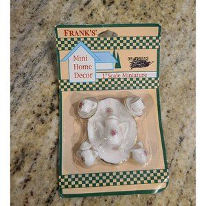 Frank's Miniature Dollhouse Rose Ceramic/Porcelain Tea Set. Creamer Sugar Tray